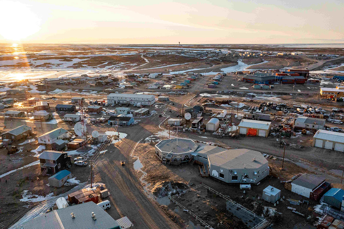 An aerial view of the Nattilik Heritage Centre and Gjoa Haven